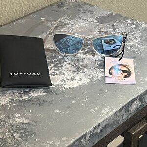 TopFoxx Kara Mirrored Blue Cat Eye Sunglasses